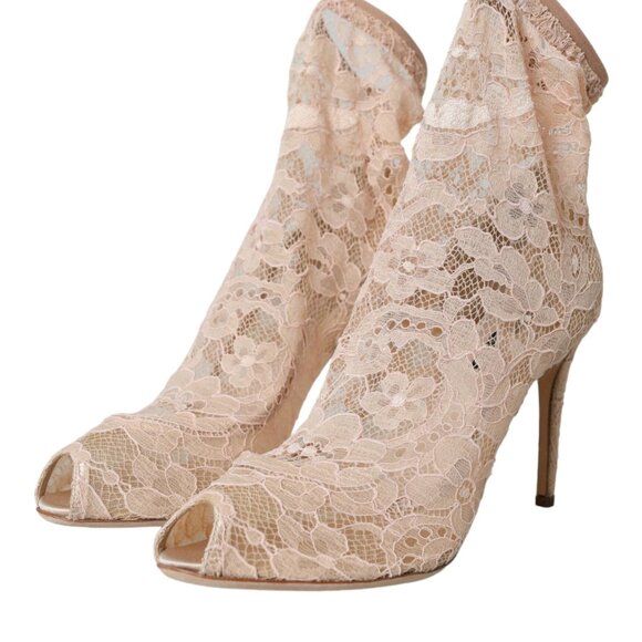 Dolce & Gabbana Shoes - Dolce & Gabbana Beige Stretch Taormina Lace Boots Shoes/EU40.5/US10/Beige